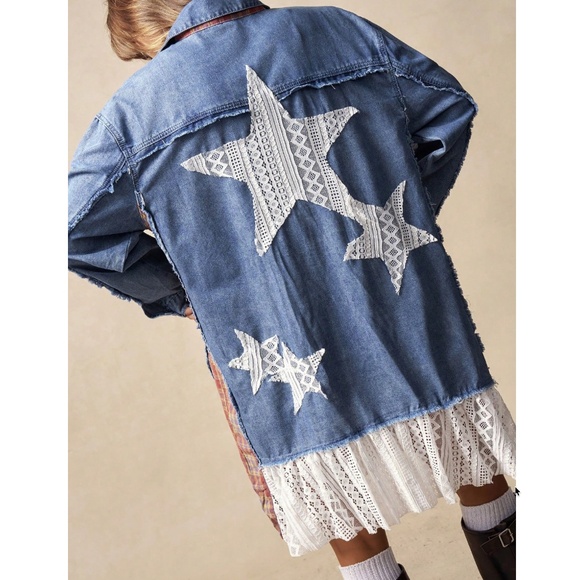 Western Plaid Print Star patchwork Denim Jean Mini Dress - Picture 5 of 6